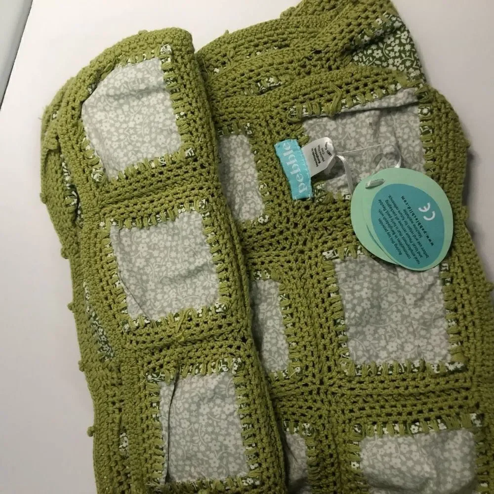 Pebble‎ Child Green Crochet Floral Patchwork Baby Blanket 100% Cotton Handmade